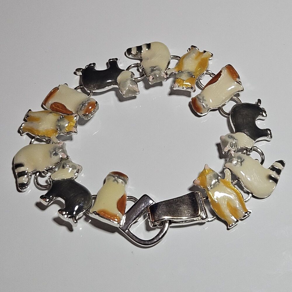 *Sale*Cat Bracelet Chain Link Magnetic Clasp Kitty Cat Kitten Calico Silver 7.5" - Picture 16 of 16